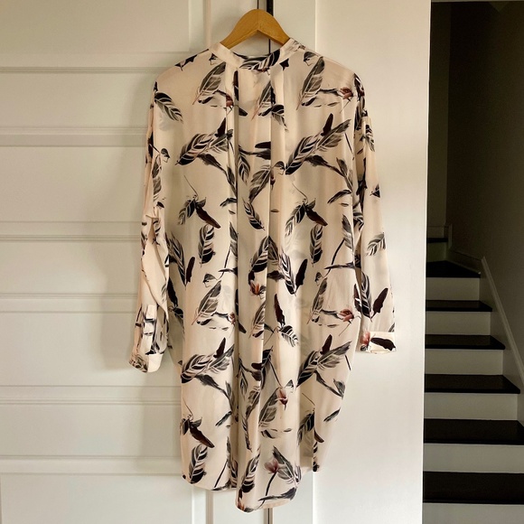 All Saints 100% Silk Palest Pink Feathered Print Helle Shirt Dress ~ Size 8 - Picture 2 of 8